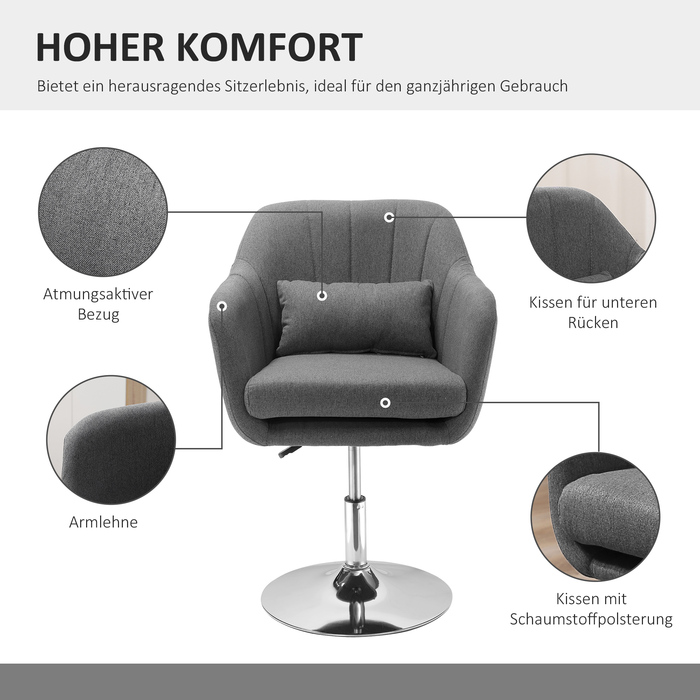 Крісло офісне HOMCOM, обертове, регульоване по висоті, з тканини, подібної до льону, сталевий каркас, темно-сірий