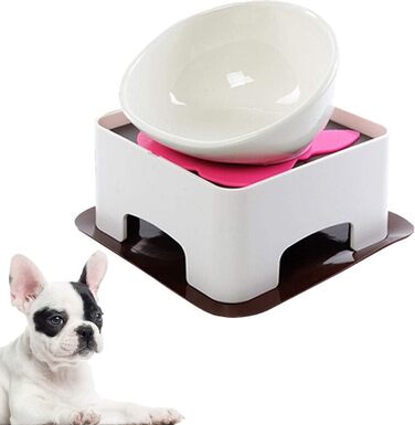 Миска для собак та котів JYHY Bulldog з кераміки, нахилена, з гумовою основою, 1.5 Cup (Чорна/Біла)