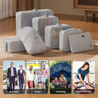 Органайзер для валізи Yomisee, Набір з 7 частин, Packwürfel Set, Органайзери для одягу в подорож, Сірий