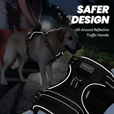Шлейка для собак VIVAGLORY Easefit, анти-тяга, з ручкою, для тренувань та прогулянок, з м'якою підкладкою, не тягне, захист від вислизання, чорна, M (51-74 см обхват грудної клітки)
