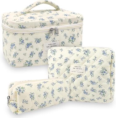 Набір косметичок 3 шт. для подорожей, косметичка для жінок з квітковим принтом, блакитний колір