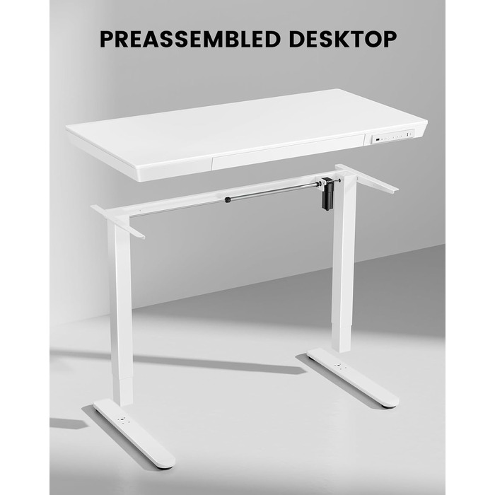 Електричний стіл ErGear 120x60 см з регулюванням висоти, шухлядою і цільною білою дерев'яною стільницею для дому та офісу