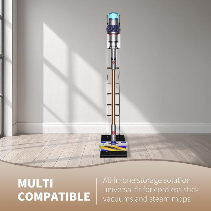 Підставка для пилососів Dyson – органайзер та кріплення для Dyson Gen5, V15s, V15, V12 Slim, V11, V10, V8, V7, V6, DC30, DC35. Чорний колір з дерев'яною ручкою