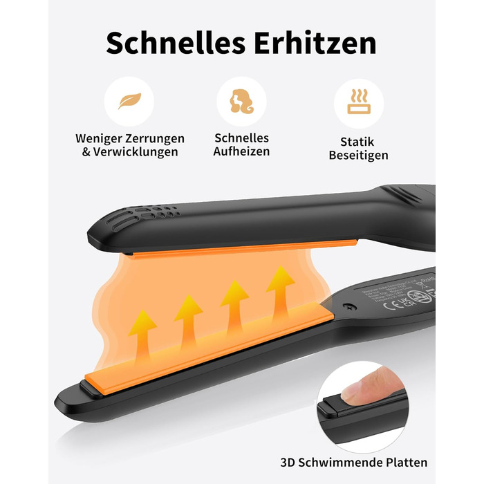 Випрямляч для волосся DSHOW для короткого волосся, 9 мм, 2-в-1 для бороди та чубчика, всі типи волосся (Чорний)