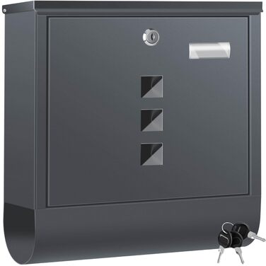 Поштова скринька KESSER® з газетницею та іменним табличкою, нержавіюча сталь, антрацит. Замок на 3 ключі, з віконцем, порошкове покриття, настінний монтаж