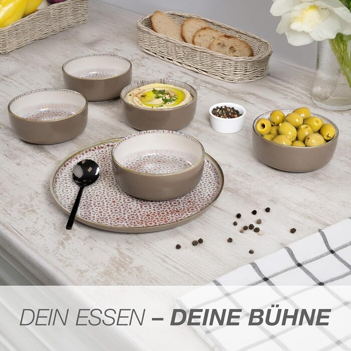 Набір посуду Moritz & Moritz ALHAMBRA на 6 осіб (18 предметів) з високоякісного порцеляну. Сучасний сервіз Mousse, легко миється. Включає 6 тарілок, 6 десертних тарілок та 6 мисок.