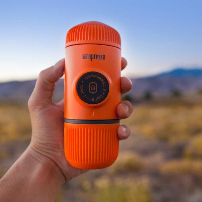 WACACO Nanopresso Portable Espresso Machine, Upgrade Version of Minipresso, 18 Bar Pressure, Small Travel Coffee Machine, Without Protective Case, Manual Operation, for Camping and Hiking, Orange