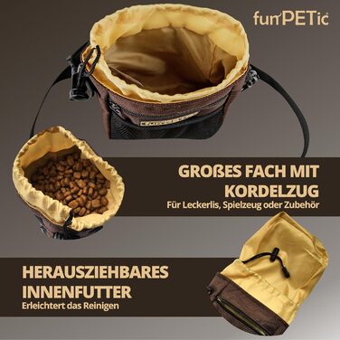 Набір для годування тварин funPETic: сумка для корму з 4 відділеннями, складна миска з силікону, кишеня для ласощів та карабін. Підходить для собак, котів, коней.