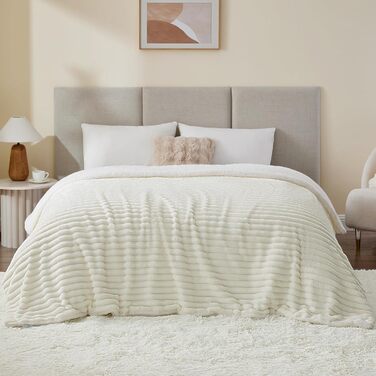 Плед WAVVE Sherpa з плюшем Sherpa - теплий, м'який, великий плед для дивана 150x200 см, 220x240 см (кремовий)