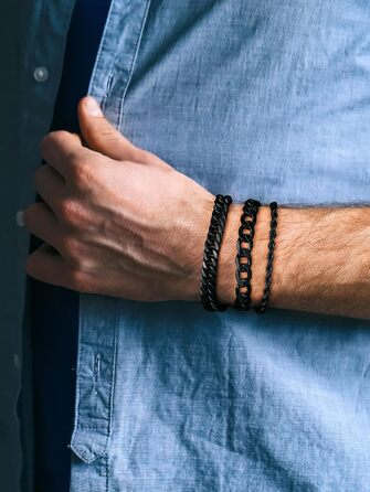 Набір чоловічих браслетів Richsteel з нержавіючої сталі (3 шт.), чорний/сталь/золото, 9/8/4 мм, довжина 19/21/23 см, для подарунка