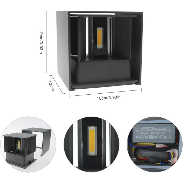LED-стінні світильники Klighten 2 шт. 12W, регульований світловий промінь, тепле світло 3000K, IP65, для дому та саду, антрацит