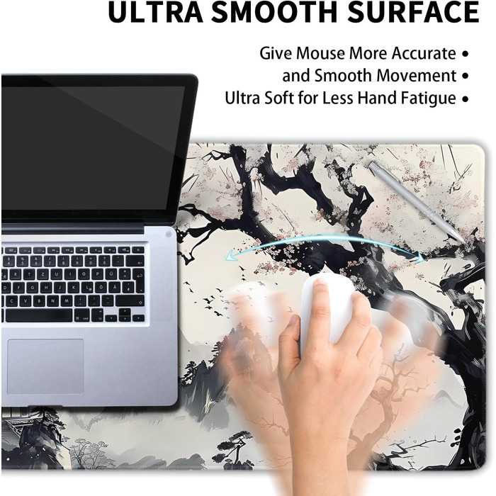 Килимок для миші XXL, 90 x 40 см, Аніме-стиль, дизайн, для геймінгу та офісу, чорний, з гумовою основою та прошитими краями