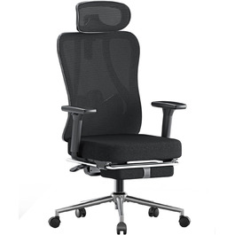 Hbada P3 Pro Ergonomic Office Chair with Adjustable Headrest, Lumbar Support, Reclining Backrest, Mesh Fabric, and Footrest - Black