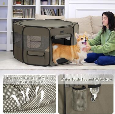 Кія для собак PETSFIT, розкладний вольєр для дому, витривале виконання, 91x84x53 см, сірий чайний (M: 92x84x53 см)