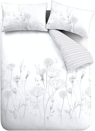 Комплект постільної білизни Catherine Lansfield Meadowsweet Floral (135x200 см, 80x80 см) Білий/Сірий (Super King)