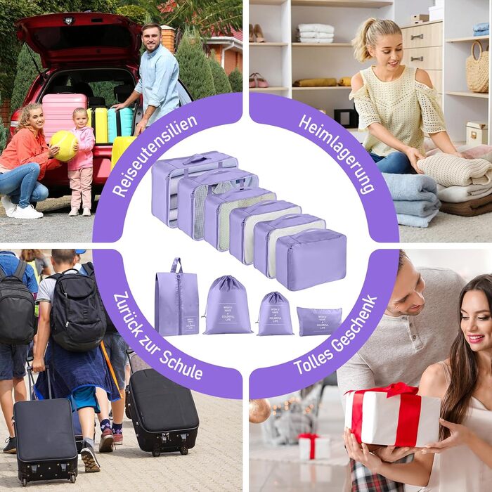 Органайзер для валізи, набір 10 шт. Packing Cubes, аксесуари для подорожей, косметичка, набір для валізи (фіолетовий)