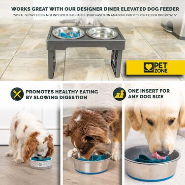 Набір мисок для собак Pet Zone Designer Diner: регульована підставка, 4 миски з нержавіючої сталі, різні розміри (7, 20.3, 30.5 см), чорний колір