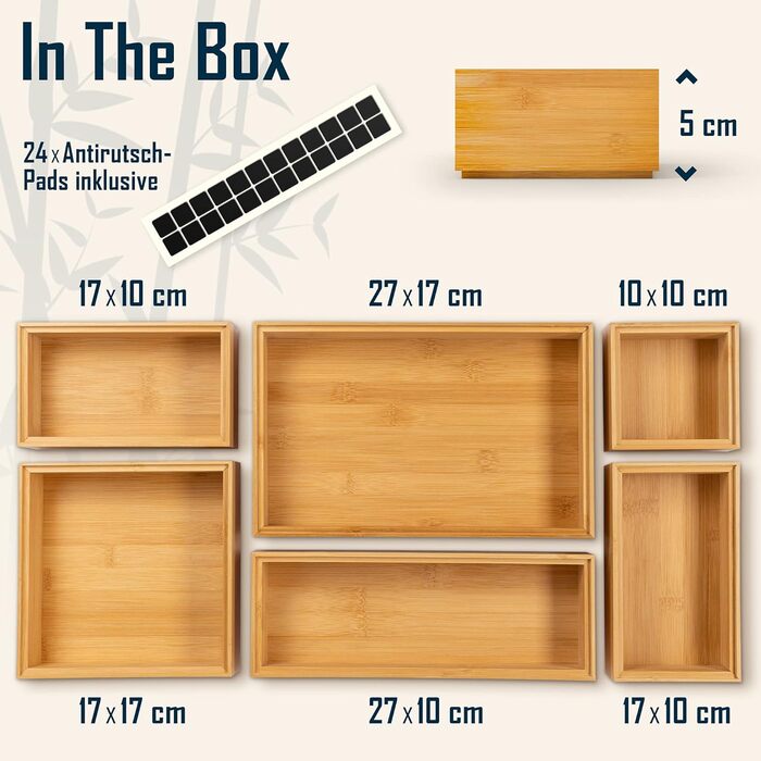 Lilly Things ANTI-SLIP Bamboo Drawer Organizer System (6 Piece, Wood) Drawer Organizer, Drawer Insert, Storage Box for Makeup, Cosmetics, Vanity, Desk, Office, Bathroom, Kitchen