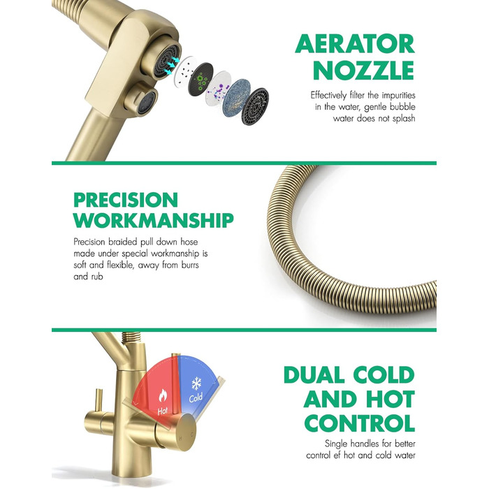 Змішувач кухонний з висувною лійкою 360°, з гальванічним покриттям 