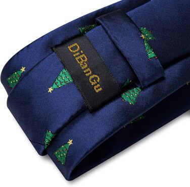Комплект краватки, нагрудної хустинки та запонок DiBanGu для чоловіків: новорічний візерунок, святковий набір для вечірок (Синя ялинка)