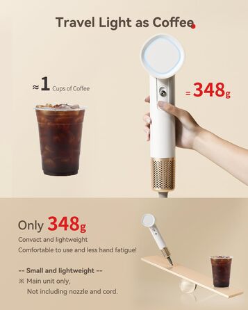 Фен з дифузором, потужний фен з мотором 160 000 об/хв, іонізатор, 500 млн негативних іонів, для подорожей та дому (сірий), з дифузором