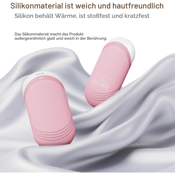 Електричні грілки для рук KARECEL 2 шт. з провідним силіконом, багаторазові, двосторонній нагрів, 6000mAh, USB, портативні, подарунок на Різдво, рожеві