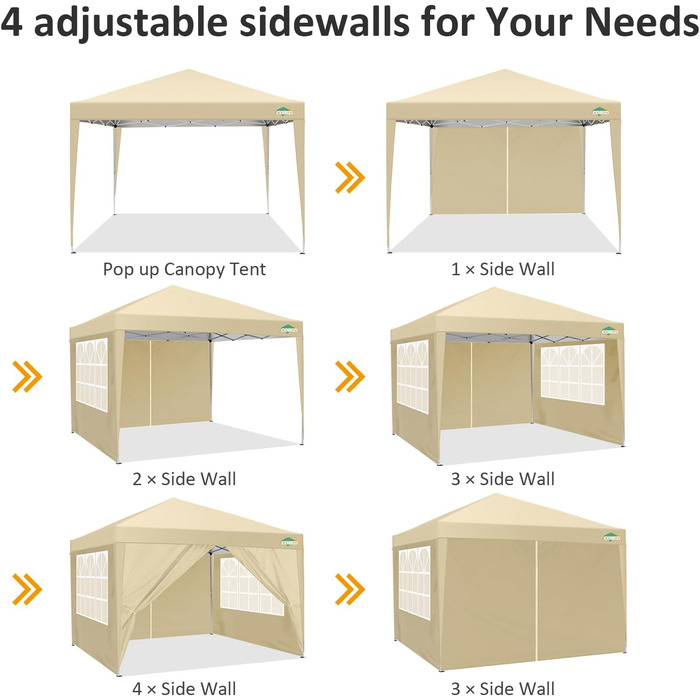COBIZI Gazebo 3x3 Waterproof, Stable, Winter-Proof Foldable Gazebo 3x3 with 4 Side Walls Outdoor Pop-up Gazebo Folding 3x3m UV Protection 50+ Garden Tent Party Tent Folding Party Tent incl. Bag (Khaki)