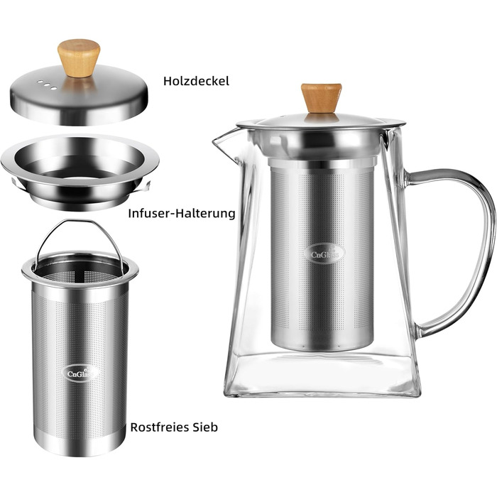 Скляний чайник CNGLASS з ситом із нержавіючої сталі, жаростійкий заварник для листового та квіткового чаю, 700 мл