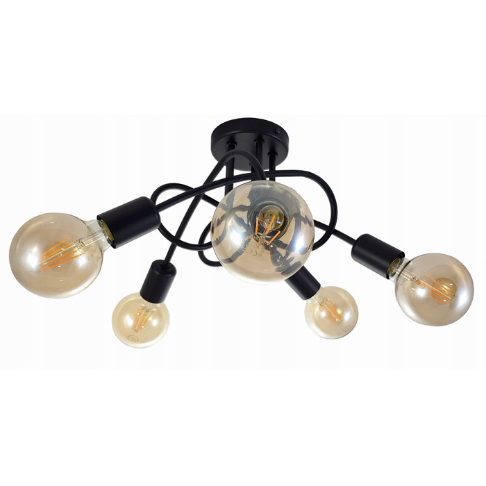 Підвісна LED-лампа ONE, чорна, стиль лофт, 5x E27