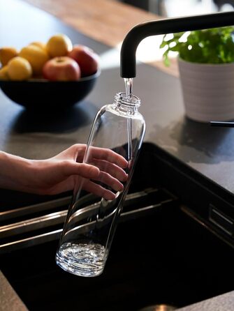 spottle Glass Water Bottle 1L - Glass Bottle in 500ml - 750ml or 1 Liter - Glass Water Bottle suitable for carbonated drinks – Dishwasher-safe & leak-proof glass drinking bottle (1000 ml, Transparent / Bamboo lid)
