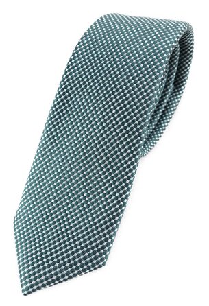 Краватка TigerTie шовкова вузька з крапками (Зелений Петроль, Срібло) - дизайнерська краватка