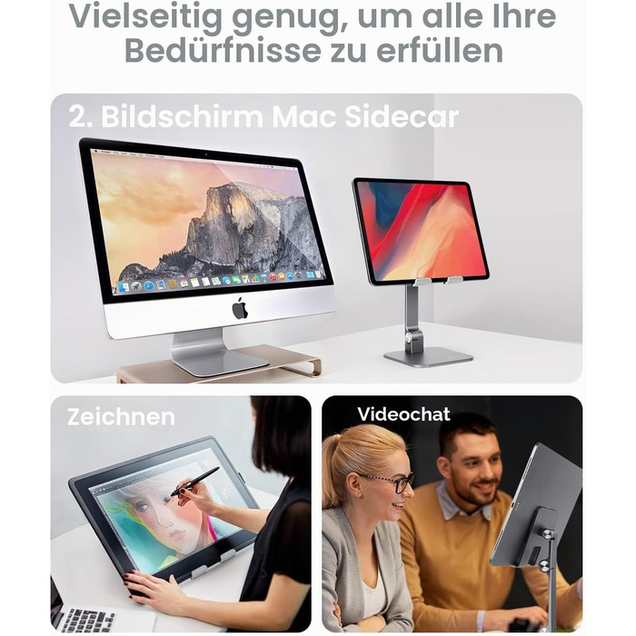 Алюмінієва підставка для iPad та планшетів elitehood, регульована за висотою та кутом нахилу, складана тримач для iPad Pro 12.9, Air, Mini, Samsung Galaxy Tab (4-13 дюймів), сіра