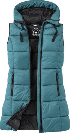 Стьобана жилетка PATSY & LOU з капюшоном, довга жіноча жилетка з двостороннім блискавкою, приталена модель для витонченої фігури, тепла та терморегулююча, розмір 36-48, колір Petrol