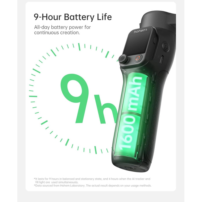 Стабілізатор Hohem iSteady V3 Ultra для смартфона: AI-трекінг, керування жестами, від'ємна рукоятка, екран 2.2'' та штатив, чорний