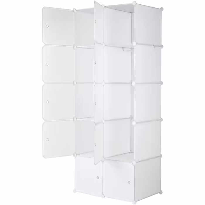 Modular wardrobe system, 10 dice, plastic wardrobe with doors, modular cabinet for space-saving storage, 70 x 45 x 175 cm, White door & Black cabinet. Storage for clothing, shoes, etc. (70 x 45 x 150 cm, White-1)