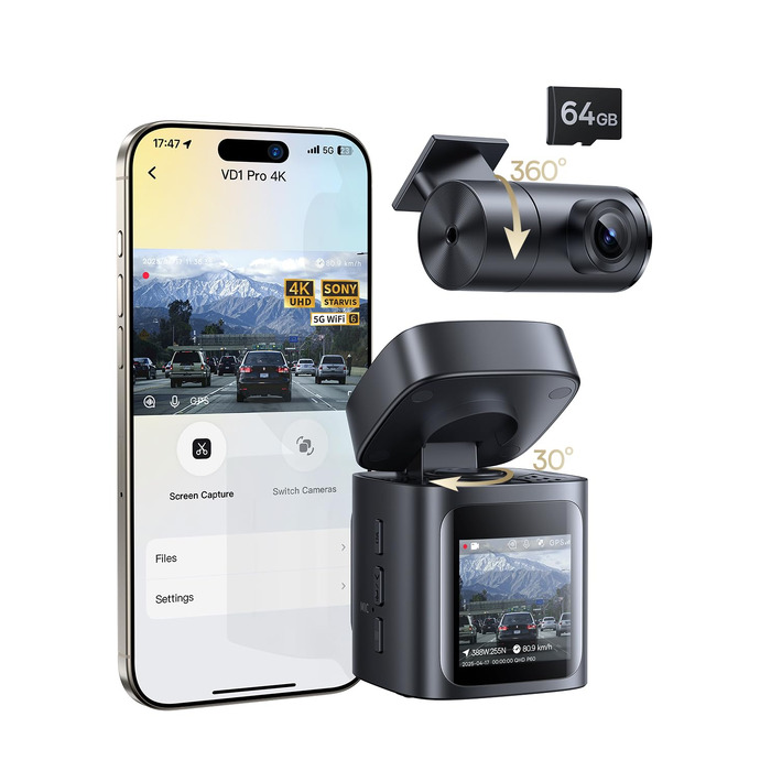 Автомобільний відеореєстратор Baseus VD1 Pro 4K/1080P з передньою та задньою камерами