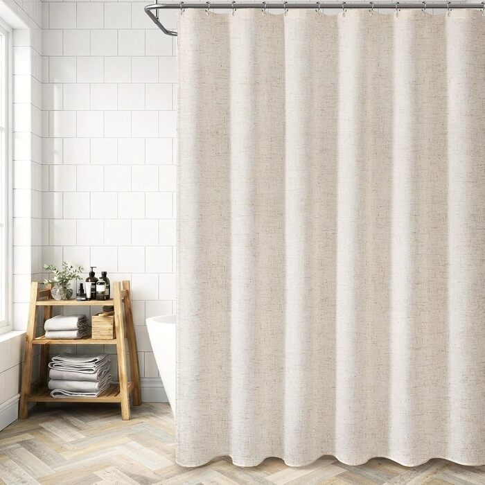 Штора для душу льон 180x200 см, Бохо стиль, водонепроникна, анти-грибок, біла - для ванної кімнати