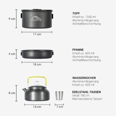 Набір кухонного посуду MSports Camping Kochset Premium для кемпінгу та відпочинку на природі (алюміній, нержавіюча сталь)