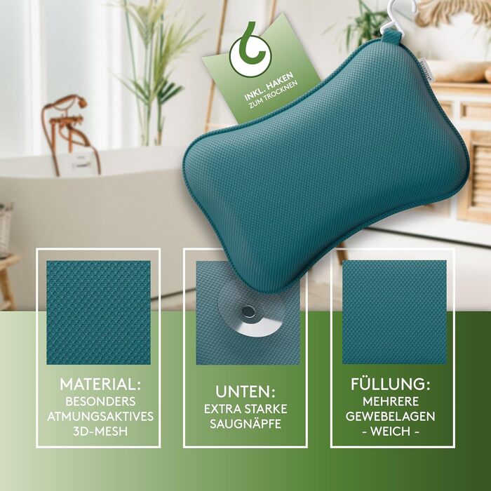 Преміум подушка для ванни Petrol - зручна підтримка голови та шиї. Подушка для ванни з присосками, аксесуар для спа-процедур. Якісна подушка для ванни.