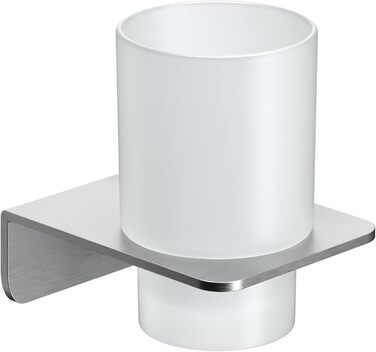 WEISSENSTEIN Toothbrush Holder without Drilling | Cup and Toothbrush Holder to Glue to the Wall | Stainless Steel Holder and White Glass | in Silver