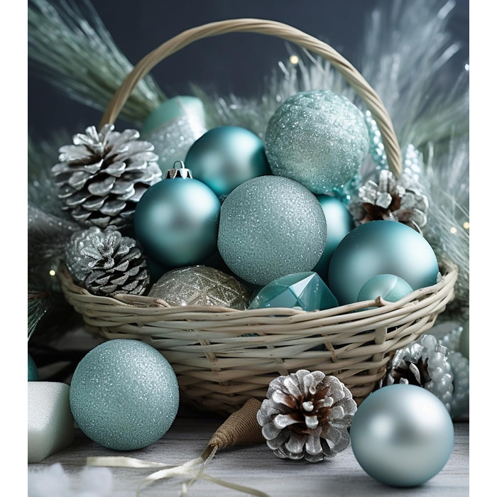 36 блакитних новорічних кулі для прикраси ялинки, 6 см, новорічний декор