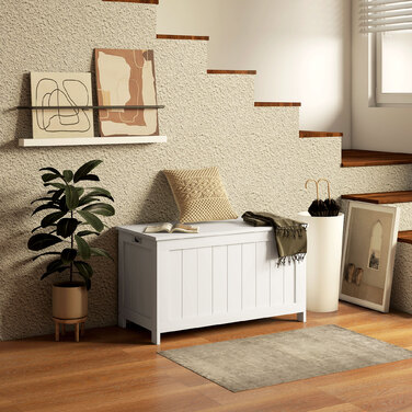 Ящик для зберігання HOMCOM з кришкою та ручкою, 81 x 40 x 46 см, білий контейнер для речей у вітальню та спальню