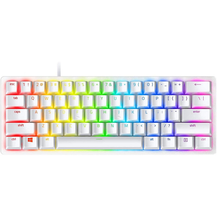 Клавіатура Razer Huntsman Mini Mercury (Red Switch) - компактна ігрова клавіатура 60% з лінійними оптико-механічними перемикачами (PBT-клавіші, знімний USB-C кабель) QWERTY | US-розкладка, білий колір Mercury White Lineare оптичні перемикачі