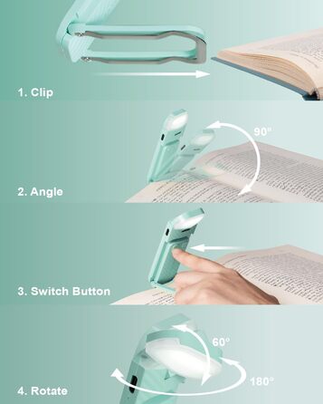 LED-ліхтарик для читання Wiederaufladbares Buchlicht: ультралегкий, з 3 кольорами та 5 рівнями яскравості, диммер, модний, портативний, для книголюбів (Синій)