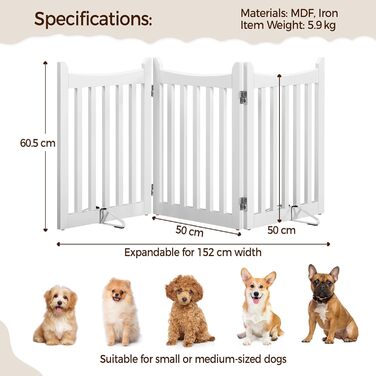 Захисне огорожа для собак Yaheetech, 60,5 x 151,5 см, 3 панелі, біла
