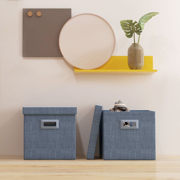 HOMCOM Storage Boxes 2-Pack, Stackable Storage Cubes, Foldable Storage Box for Living Room, Bedroom, 30 x 30 x 29 cm, Blue | Aosom