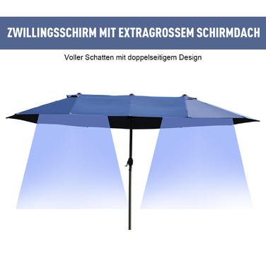 Outsunny Double Canopy Patio Umbrella with Hand Crank - Blue Oval, 460 x 270 x 240 cm | Aosom