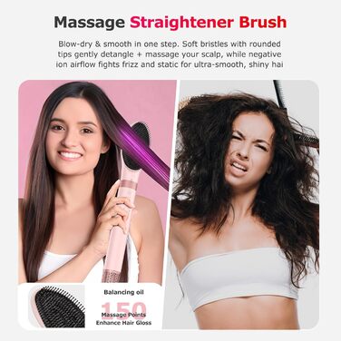 MESCOMB Airstyler 5-в-1: Іонний фен та мультистайлер для волосся з насадками. Швидке сушіння, локони, об'єм, випрямлення. Без пошкодження волосся. З дорожньою сумкою. Рожевий колір