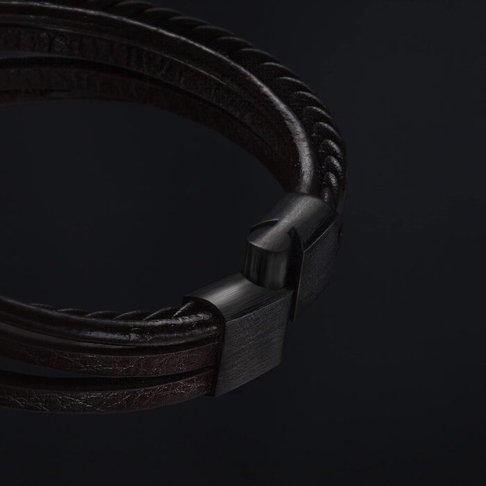 Браслет чоловічий шкіряний SERASAR Premium плетіння, коричневий, з магнітною застібкою з нержавіючої сталі, 17 см - подарункова коробка
