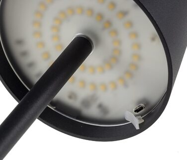 Настільний світильник акумуляторний ChiliTec 30 см LED з димером, USB зарядка, IP44, тепле світло, сенсорний вимикач (Чорний)